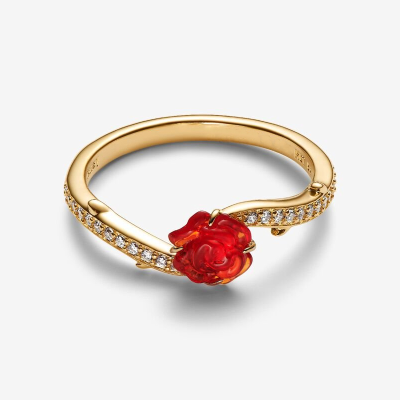 Sotiya Enchanted Red Rose Thorn Design Enamel Cocktail Ring Sterling Silver-Sotiya