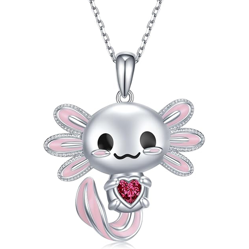 Sotiya Cute Axolotl 12 Birthstones Heart Cut Necklace Sterling Silver-Sotiya