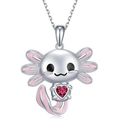 Sotiya Cute Axolotl 12 Birthstones Heart Cut Necklace Sterling Silver-Sotiya
