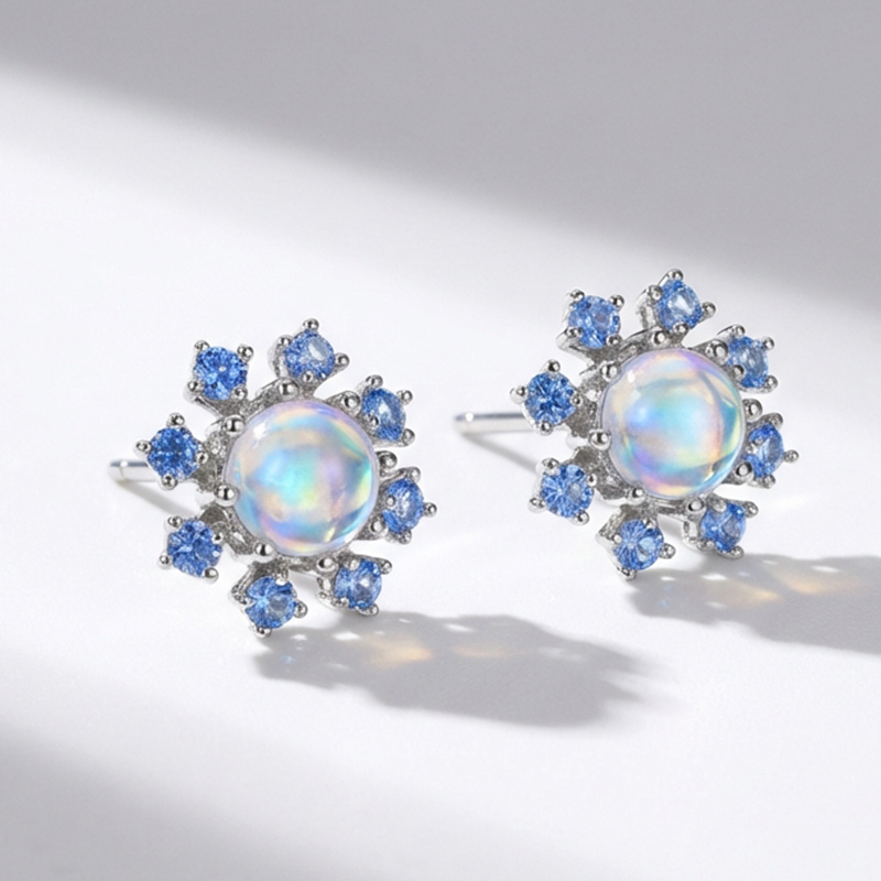 Sotiya Best Buds Snowflake Moonstone Round Cut Earrings Sterling Silver-Sotiya