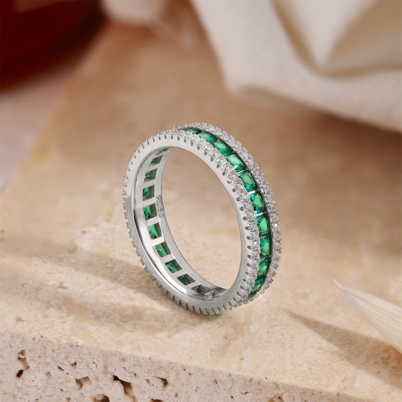 Sotiya Princess Cut Emerald Green Eternity Ring Sterling Silver