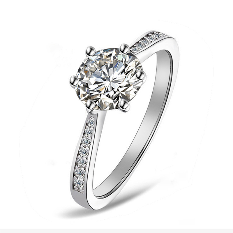 Sotiya Cathedral 6 Prong Round Cut Moissanite Engagement Ring Sterling Silver-Sotiya