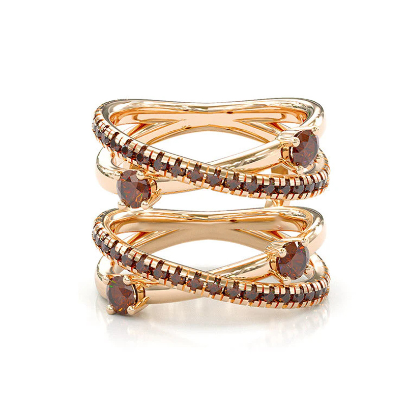 Sotiya Halo Round Cut Coffee Twist Enhancer Wedding Bridal Ring Set Sterling Silver-Sotiya