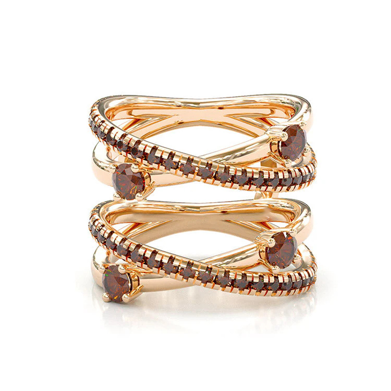 Sotiya Halo Round Cut Coffee Twist Enhancer Wedding Bridal Ring Set Sterling Silver-Sotiya