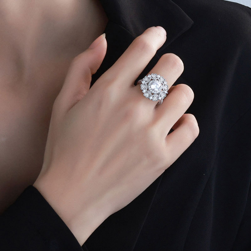Sotiya Milgrain Cluster Heart Halo Round Cut Engagement Ring Sterling Silver-Sotiya