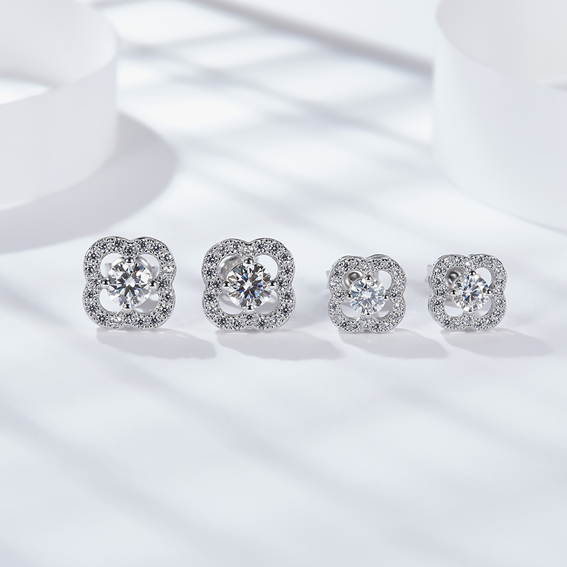 Sotiya Four Leaf Clover Round Cut Moissanite Stud Earrings Sterling Silver-Sotiya