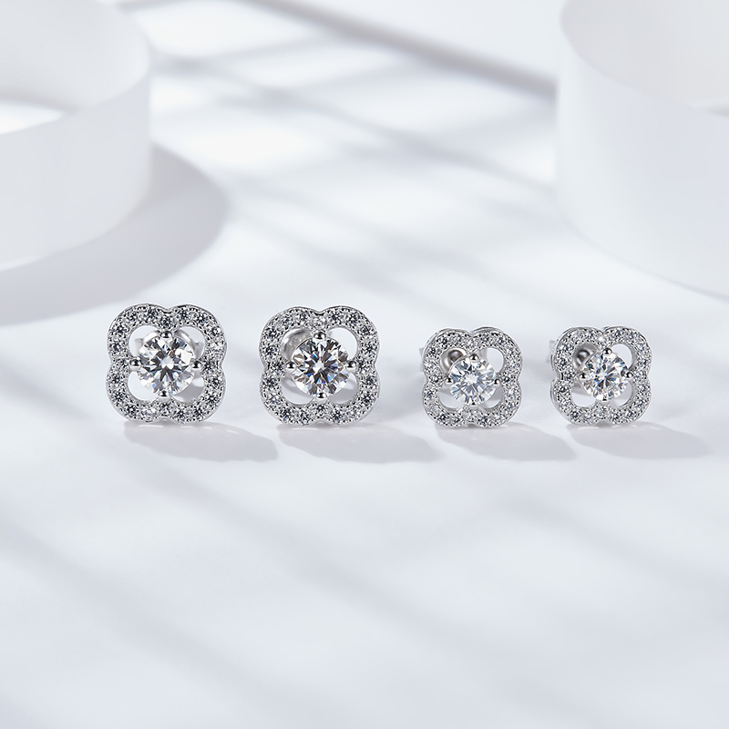 Sotiya Four Leaf Clover Round Cut Moissanite Stud Earrings Sterling Silver-Sotiya