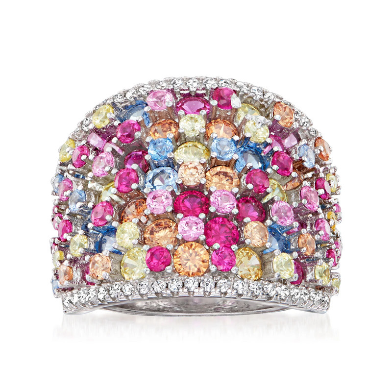 Sotiya Multi Colored Round Cut Wide Band Women's Wedding Ring Sterling Silver