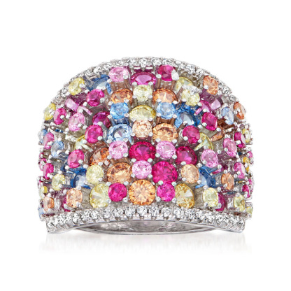 Sotiya Multi Colored Round Cut Wide Band Women's Wedding Ring Sterling Silver