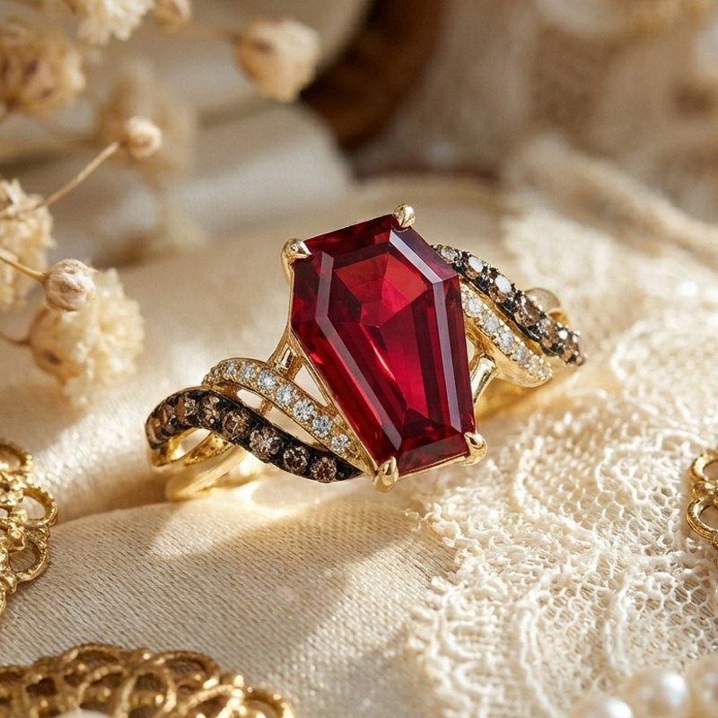 Sotiya Two Tone Twist Shank Coffin Cut Coffee Engagement Ring Sterling Silver-Sotiya