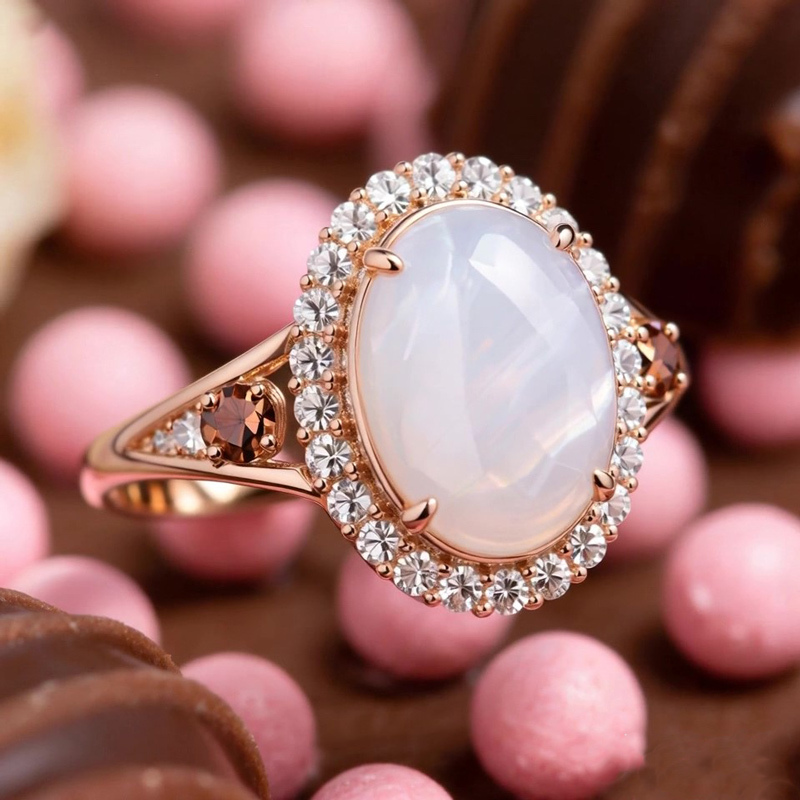 Sotiya Halo Oval Cut Moonstone Coffee Engagement Ring Sterling Silver-Sotiya