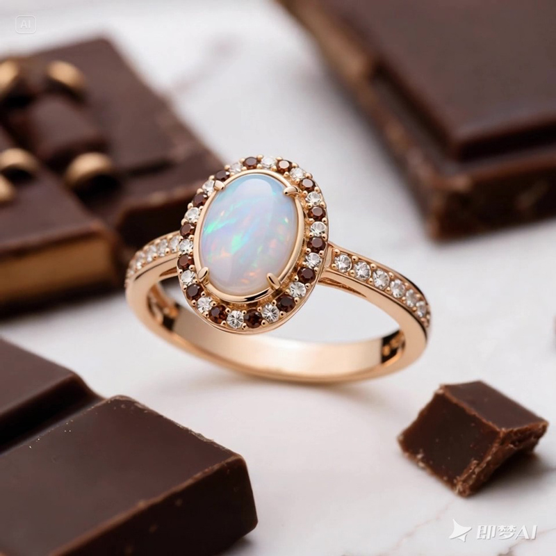 Sotiya Halo Oval Cut Opal Coffee Engagement Ring Sterling Silver-Sotiya