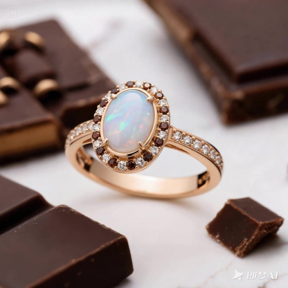 Sotiya Halo Oval Cut Opal Coffee Engagement Ring Sterling Silver-Sotiya