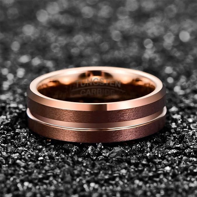 Sotiya Tungsten Bevelled Edge Groove Coffee Men's Wedding Band-Sotiya