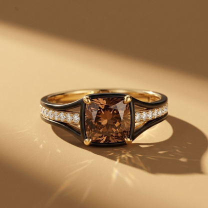 Sotiya Two Tone Cushion Cut Coffee Engagement Ring Sterling Silver