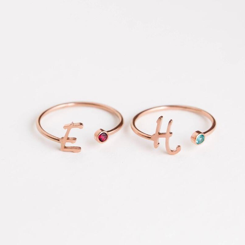 Sotiya Personalized Letter and Birthstone Ring Sterling Silver-Sotiya