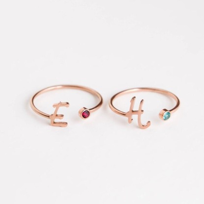 Sotiya Personalized Letter and Birthstone Ring Sterling Silver-Sotiya