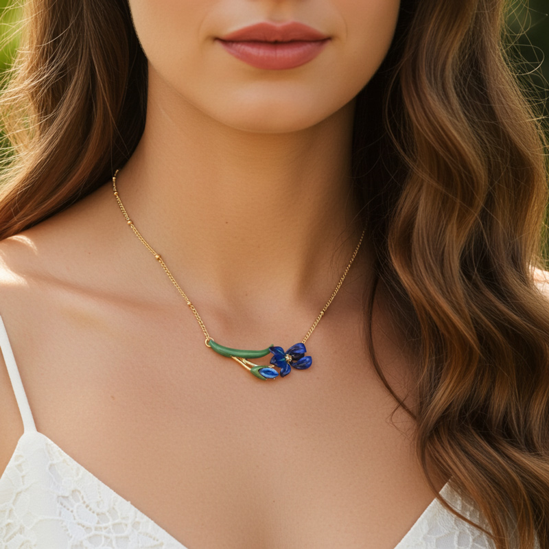 Sotiya Artist Collection Famous Painting Irises Inspired Enamel Necklace-Sotiya