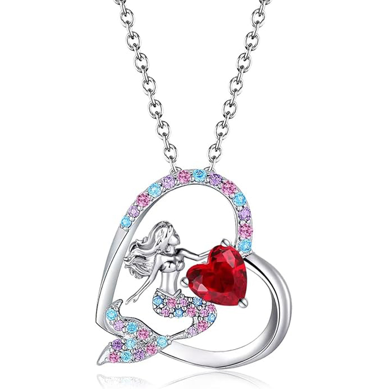 Sotiya Best Buds Mermaid Tail 12 Birthstones Heart Cut Necklace Sterling Silver-Sotiya