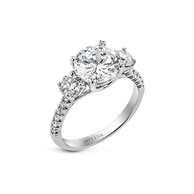 Sotiya Three Stone Round Cut Engagement Ring Sterling Silver