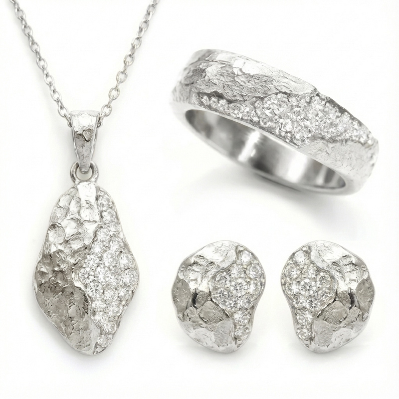 Sotiya Vintage Matte Finish Irregular Shape Jewelry Set Sterling Silver-Sotiya
