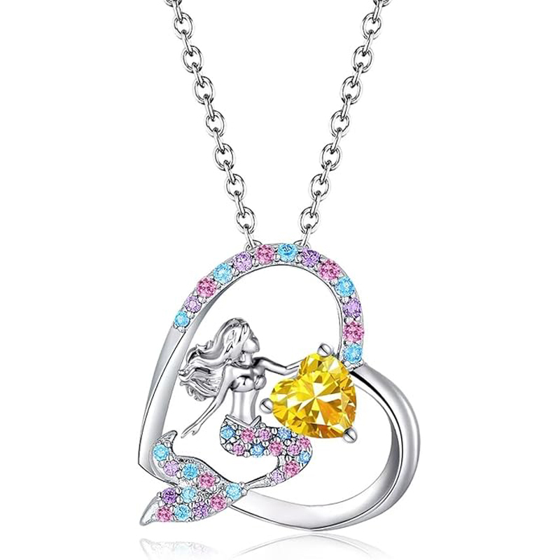 Sotiya Best Buds Mermaid Tail 12 Birthstones Heart Cut Necklace Sterling Silver-Sotiya