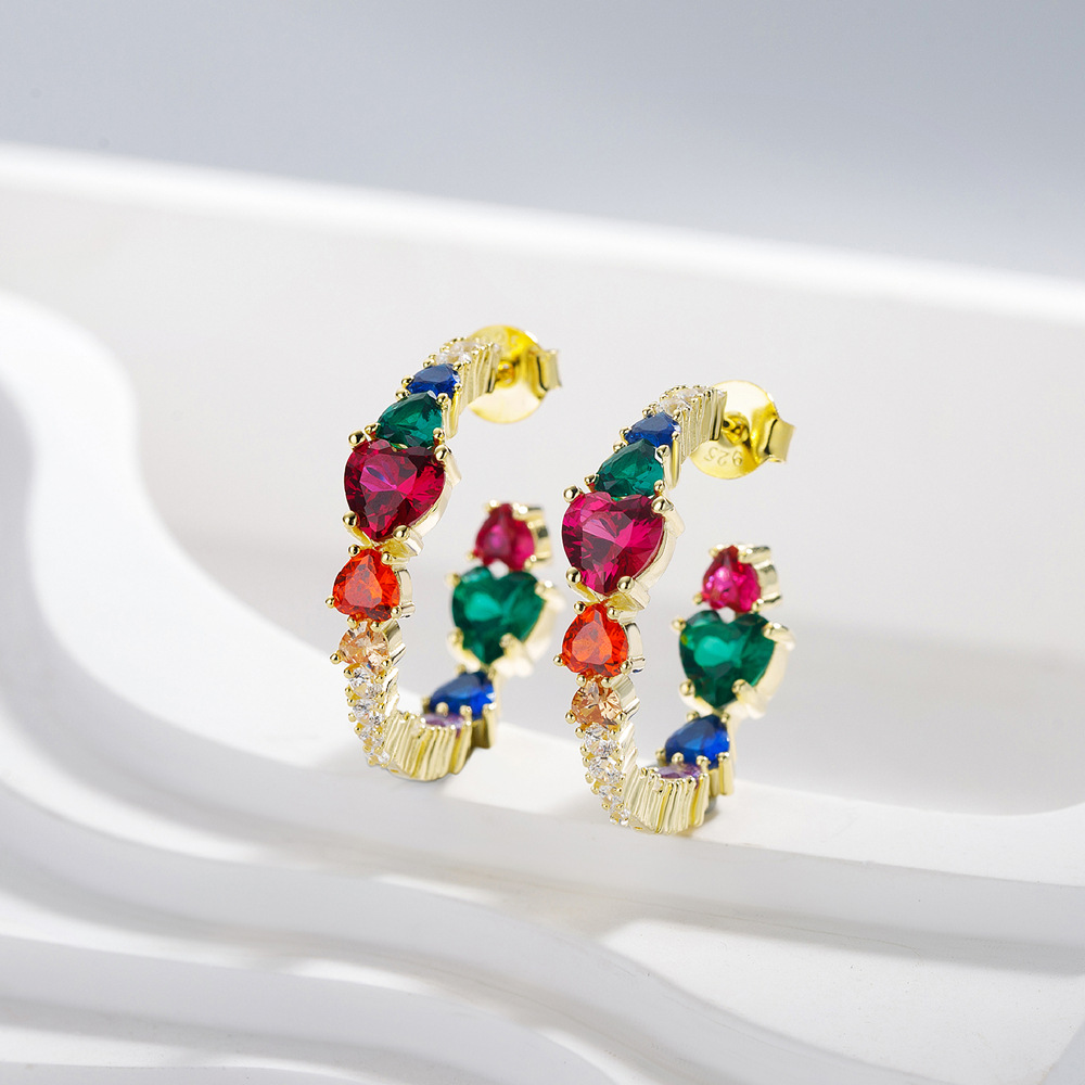 Sotiya Multi Colored Half Inside and Outside Heart-cut Hoop Earrings Sterling Silver-Sotiya