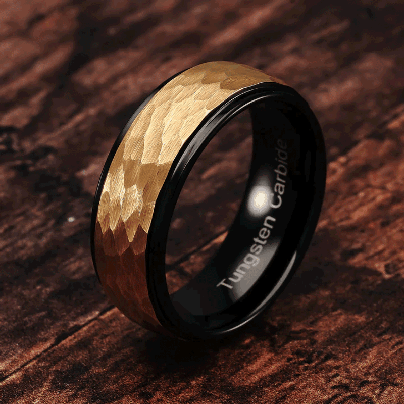 Sotiya Tungsten Coffee Brown Two Tone Hammered Design Black Plated Men's Wedding Ring-Sotiya