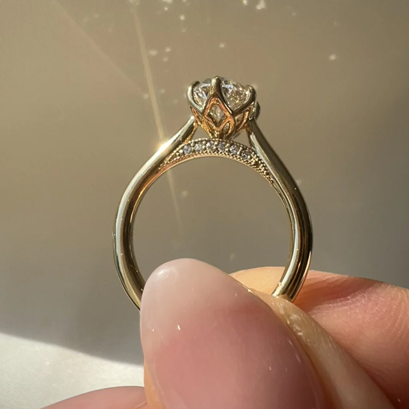 Sotiya Vintage Tulip Prong Cathedral Oval Cut Engagement Ring Sterling Silver-Sotiya