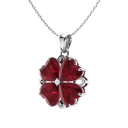 Sotiya Customizable 12 Birthstones Four Leaf Clover Flower Heart Cut Necklace Sterling Silver-Sotiya