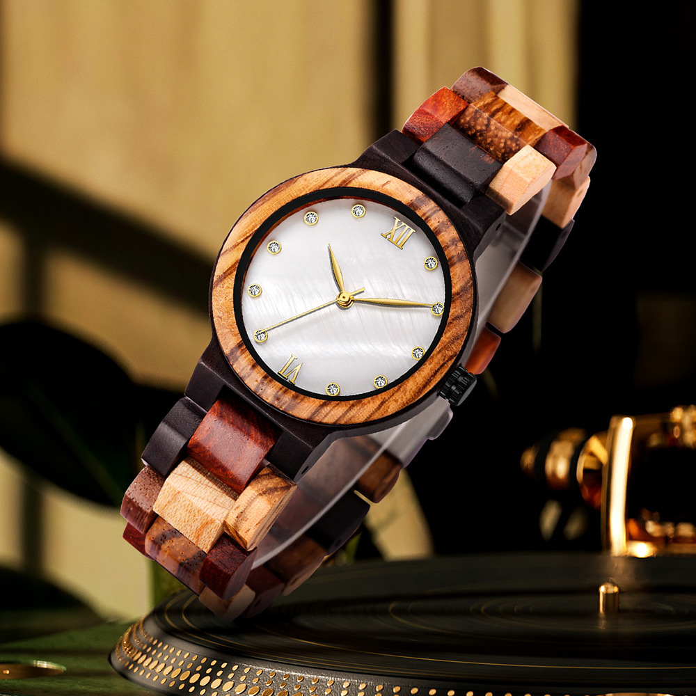 Sotiya Mother of Pearl Dial Coffee Wooden Watch-Sotiya