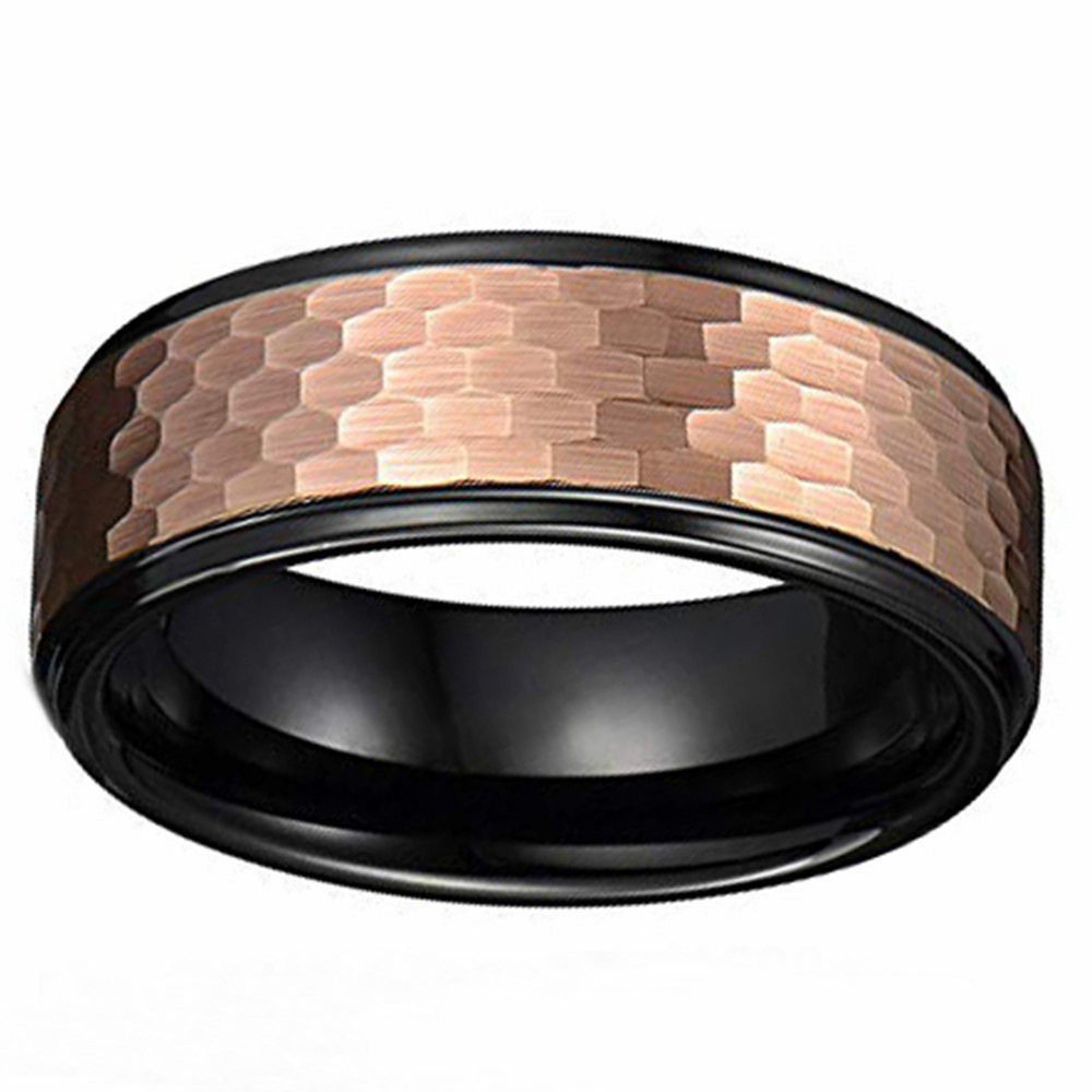 Sotiya Tungsten Coffee Brown Two Tone Hammered Design Black Plated Men's Wedding Ring-Sotiya