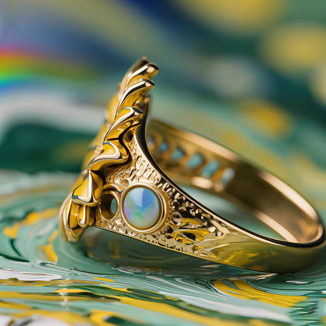 Sotiya Artist Collection Famous Painting Sunflower Moonstone Enamel Cocktail Ring Sterling Silver-Sotiya