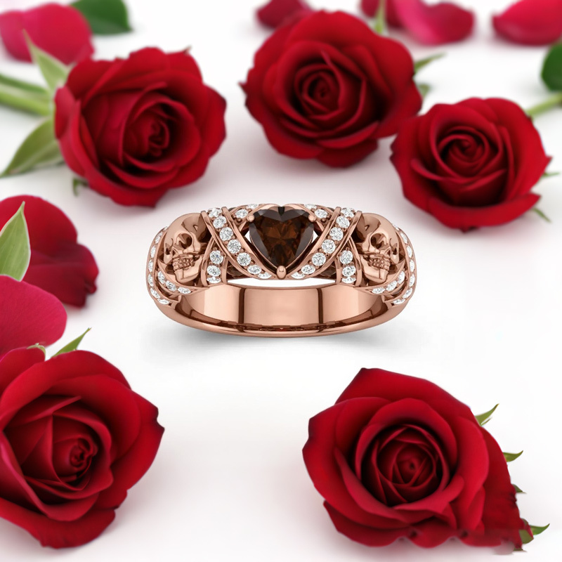 Sotiya Gothic Skull Heart Cut Coffee Women's Wedding Ring Sterling Silver-Sotiya