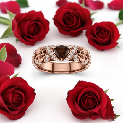 Sotiya Gothic Skull Heart Cut Coffee Women's Wedding Ring Sterling Silver-Sotiya