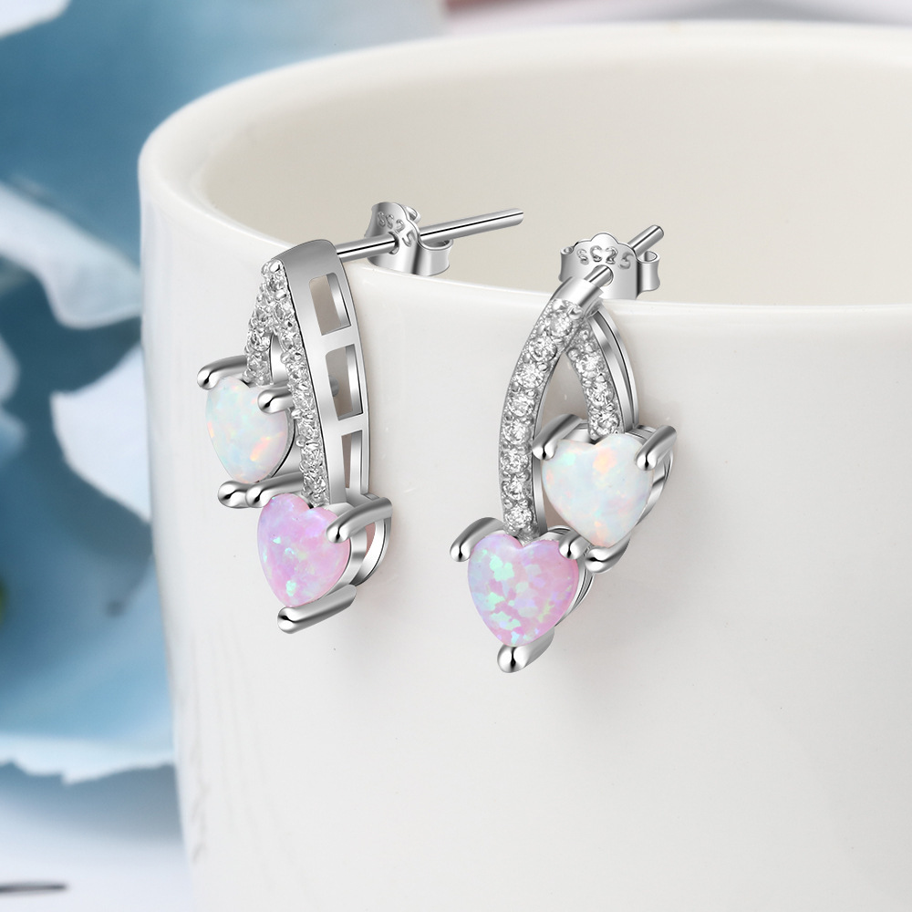 Sotiya Cherry Design Heart Cut Opal Stud Earrings Sterling Silver-Sotiya