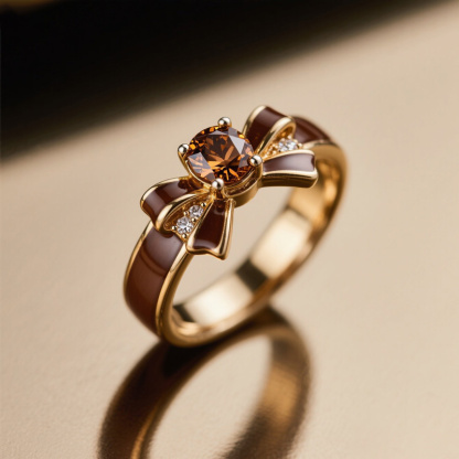 Sotiya Round Cut Bowknot Coffee Enamel Promise Ring Sterling Silver-Sotiya