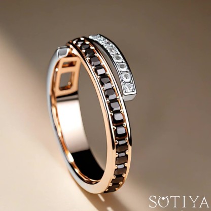 Sotiya Bypass Two Tone Coffee Women's Wedding Ring Sterling Silver-Sotiya