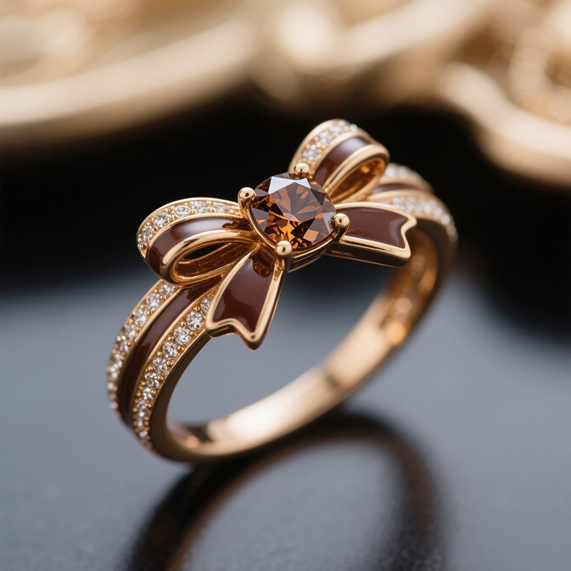 Sotiya Cushion Cut Bowknot Coffee Enamel Promise Ring Sterling Silver-Sotiya