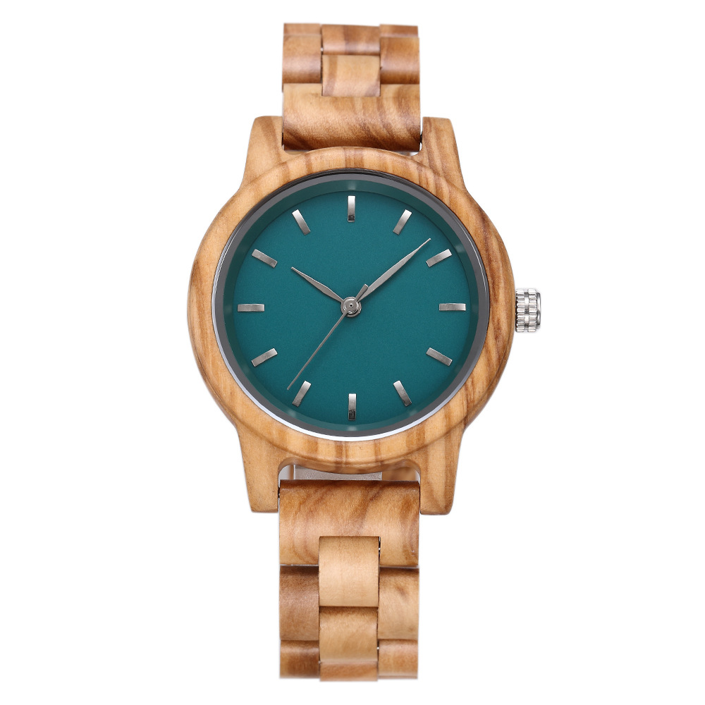 Sotiya Blue/ Green Dial Quartz Coffee Wooden Watch-Sotiya