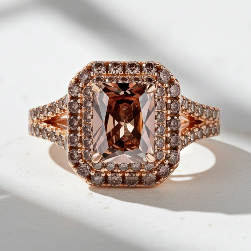 Sotiya Double Halo Radiant Cut Chocolate Engagement Ring Sterling Silver