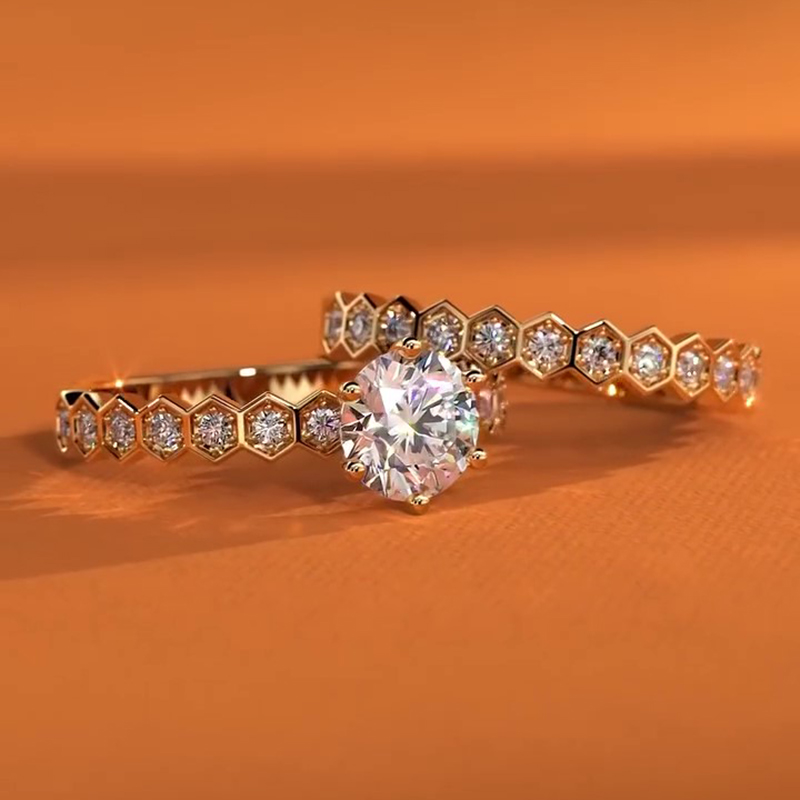 Sotiya Honeycomb Wedding Bridal Ring Set Sterling Silver-Sotiya