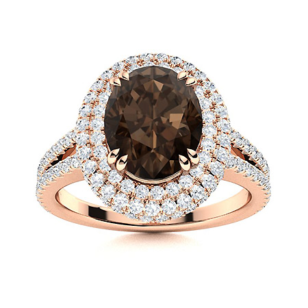 Sotiya Split Shank Double Halo Coffee Oval Cut Engagement Ring Sterling Silver-Sotiya