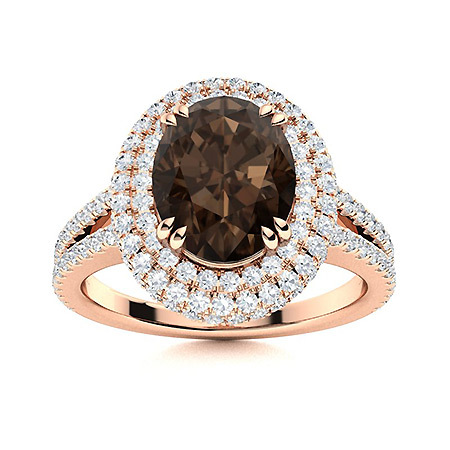 Sotiya Split Shank Double Halo Coffee Oval Cut Engagement Ring Sterling Silver-Sotiya