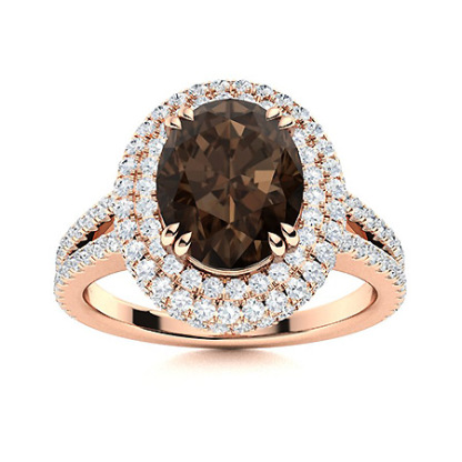 Sotiya Split Shank Double Halo Coffee Oval Cut Engagement Ring Sterling Silver-Sotiya