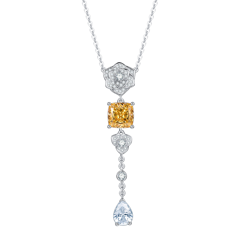 Sotiya Flower Design Cushion Cut Necklace High-carbon Zircon Sterling Silver-Sotiya