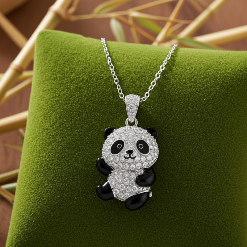 Sotiya Panda Black Enamel Pendant Necklace-Sotiya