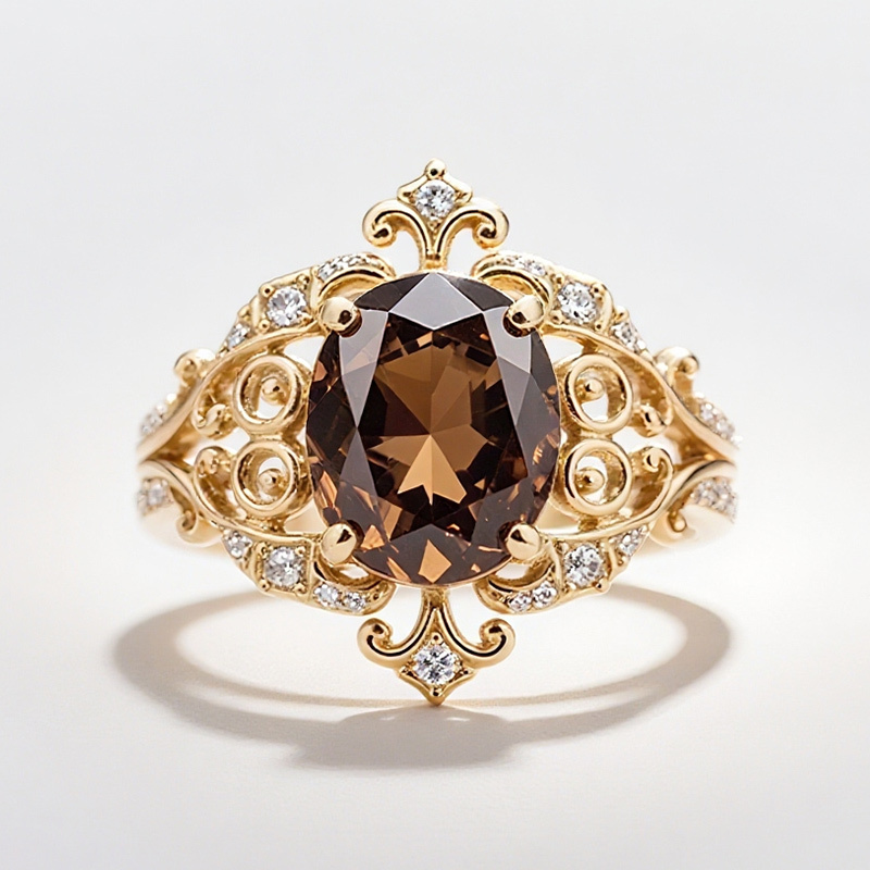 Sotiya Rococo Oval Cut Coffee Engagement Ring Sterling Silver-Sotiya