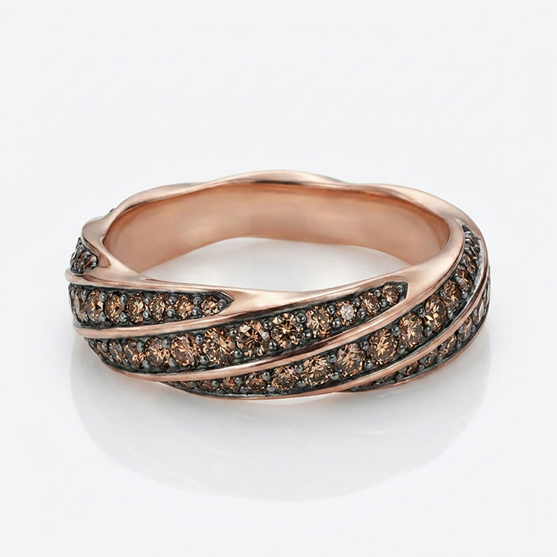 Sotiya Twill Round Cut Coffee Women's Wedding Ring Sterling Silver