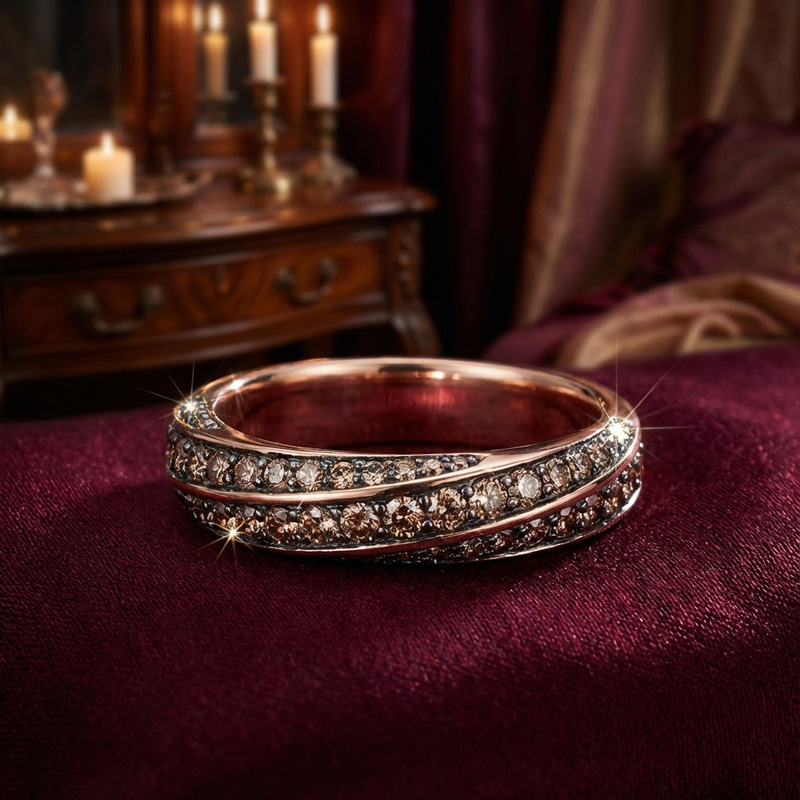 Sotiya Twill Round Cut Coffee Women's Wedding Ring Sterling Silver-Sotiya